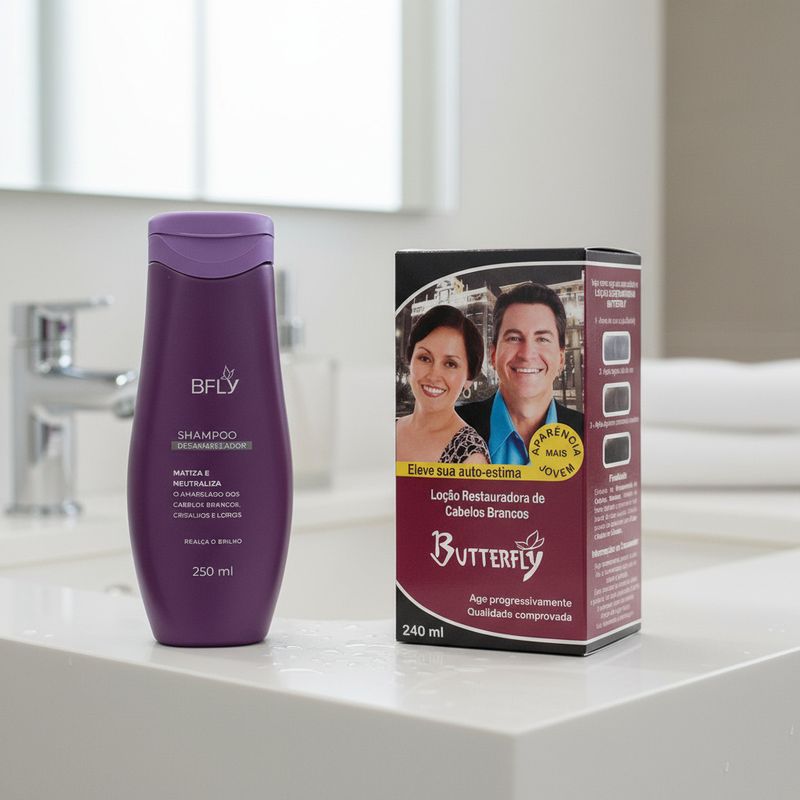 Kit Hair Sem Brancos:Loção Rest + Shampoo Desamarelador Bfly