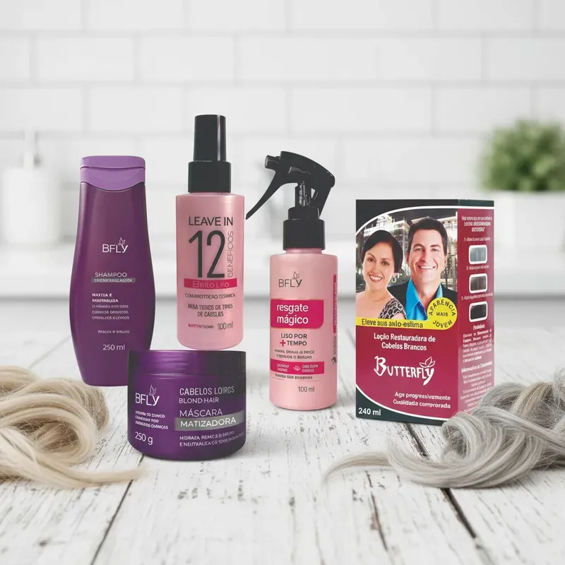 Kit Hair Bfly Cosm – Tratamento completo para cabelos loiros, grisalhos e danificados