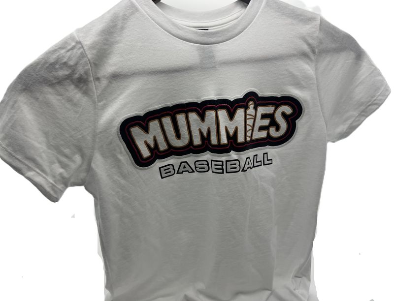White Youth Mummies Baseball T-Shirt