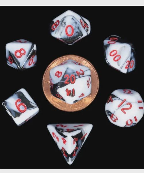 Dice (Various Types), Dice Type: Mini Polyhedral Marbel w/red