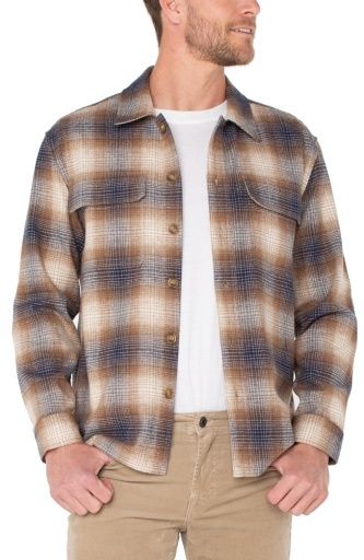 Flap Pocket Plaid Shirt, COLOR: MIDNIGHT/IVORY, Size: M