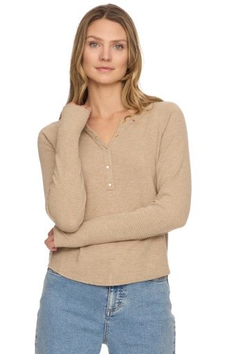 CAMBRIA EMBROIDERED WAFFLE HENLEY, Colour: sand, Size: M