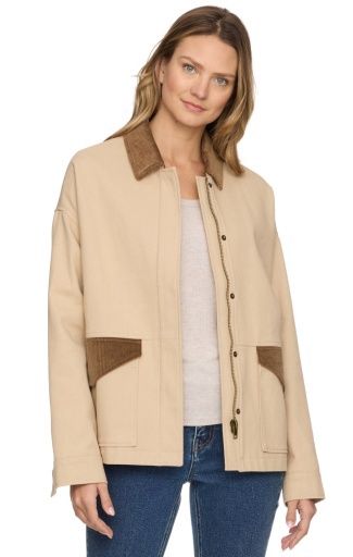 BLAKELY TWILL CHORE JACKET WITH CORD COLLAR, Size: S