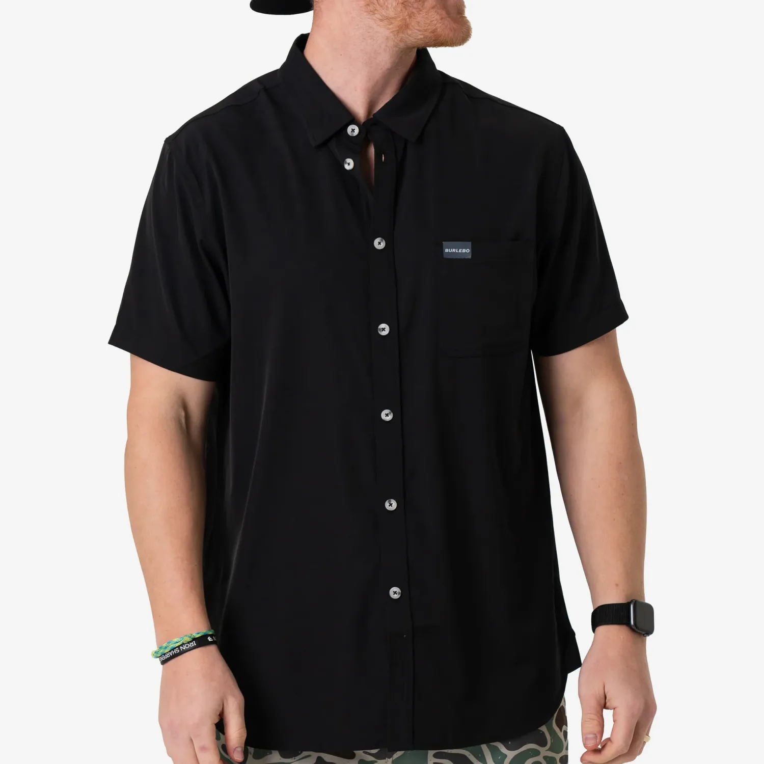 BURLEBO PERFORMANCE BUTTON UP, COLOR: HEATHER BLACK, Size: S