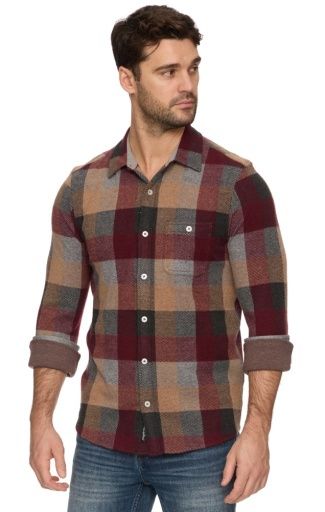 MATHIS LS BOX PLAID HERO KNIT FLANNEL-mrgrtn, Size: L