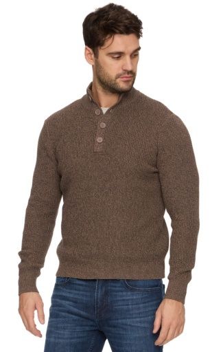 DENVER 1/4 COOLING BUTTON MOCK NECK SWEATER, Colour: brown heather, Size: M
