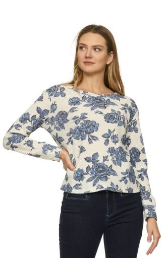 FAYSTON PRINTED LS WAFFLE CREW, Size: XL
