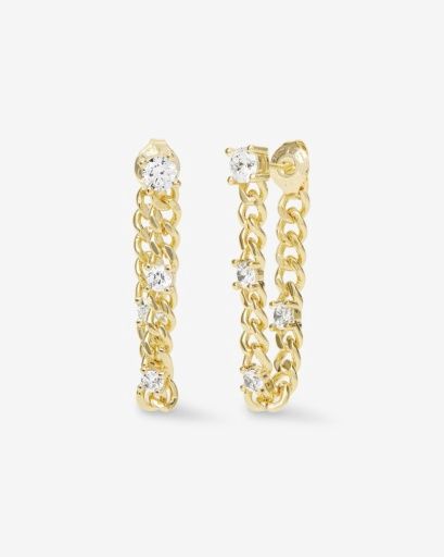 Julian Triple Diamond Soft Chain Hoops - Gold
