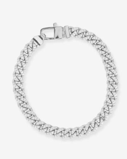 Pavé Julian Cuban Chain Bracelet 6.8mm-Silver, Size: 6.5