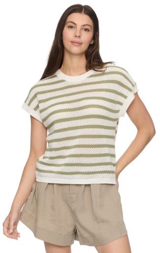 ASHLEY SS STRIPE SWEATER TEE, Colour: sage combo, Size: L