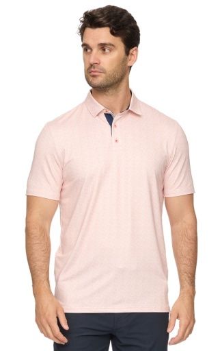 CLOVERDALE SS LEAF PRINT SS PERFORMANCE POLO, Colour: coral combo, Size: S
