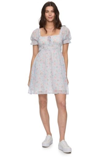 AUBREY TIE FRONT MINI DRESS-BLUE FLORAL, Size: XL