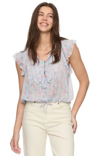 ALINA TEXTURED TIE FRONT FLORAL PRINT BLOUSE, Size: M