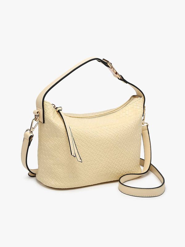 Kinsley Faux Woven Satchel w/ Top Zip Closure &amp; Crossbody Strap