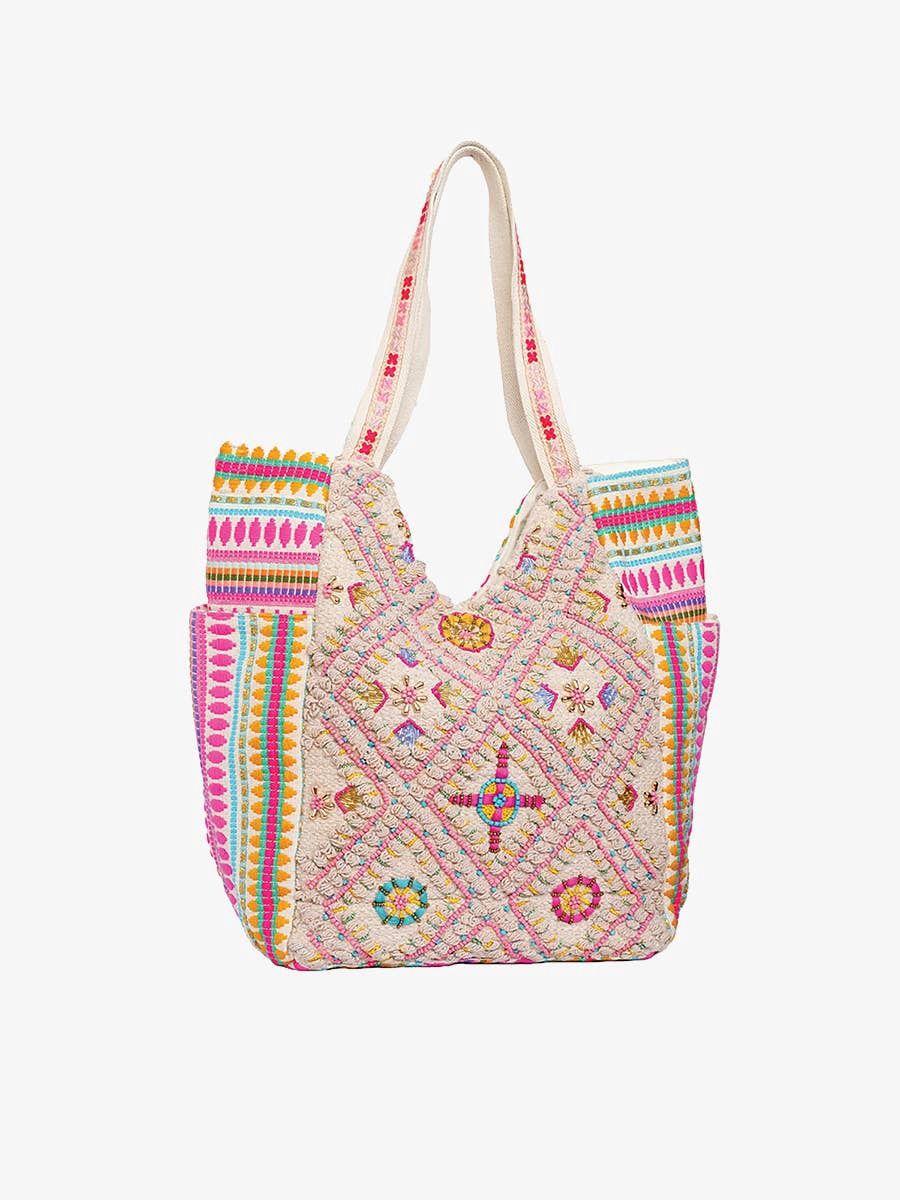 Eunice Contrast Cotton Tote, COLOR: Pink/Beige