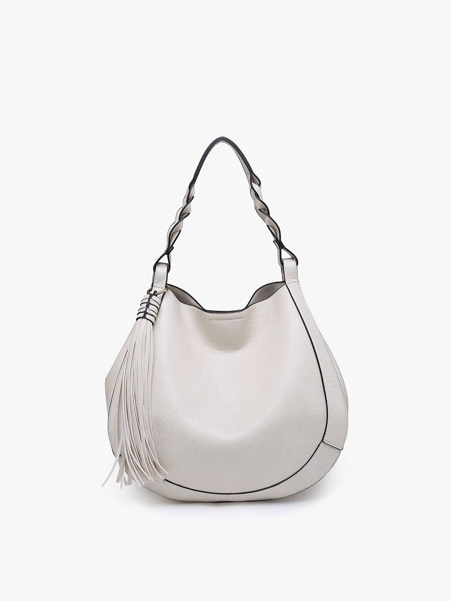 Eloise Large Tassel Hobo w/ Braided Handle, COLOR: Off White