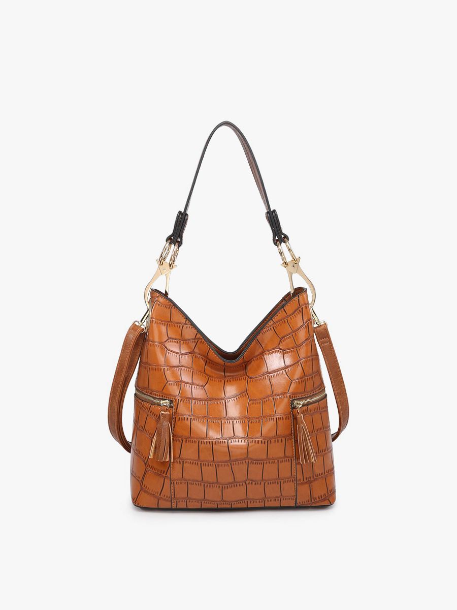 M1742CROC Rochelle Crocodile Print Hobo Bag, COLOR: Brown