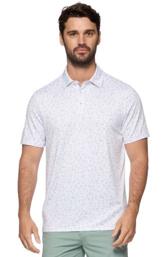 LINTON SS GOLF SCENE PRINT PERFORMANCE POLO, Colour: white combo, Size: XXXL