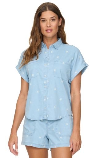 QUINCY STAR PRINT TENCEL SS DOLMAN SHIRT, Size: L
