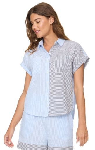 RAMONA COLOR BLOCK SEERSUCKER SS DOLMAN SHIRT, Size: XS