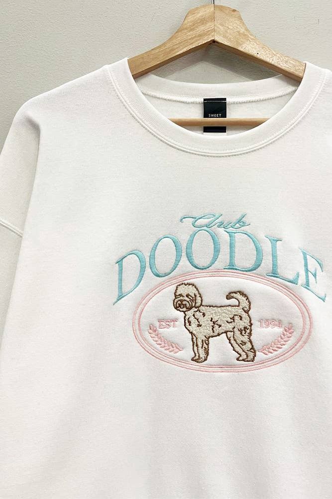 Club Doodle Embroidered Sweatshirt, COLOR: White, Fit: OVERSIZED, Size: LXL