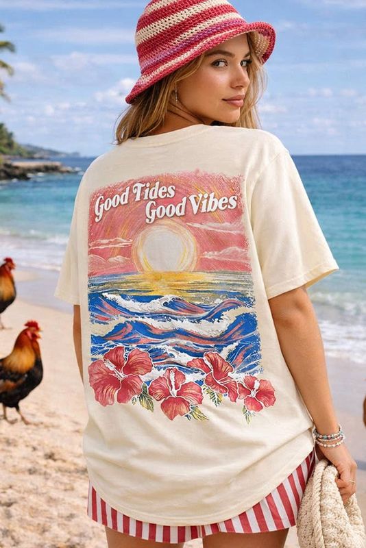 Good Tides Front/Back Puff-Print Butter Yellow Tee
