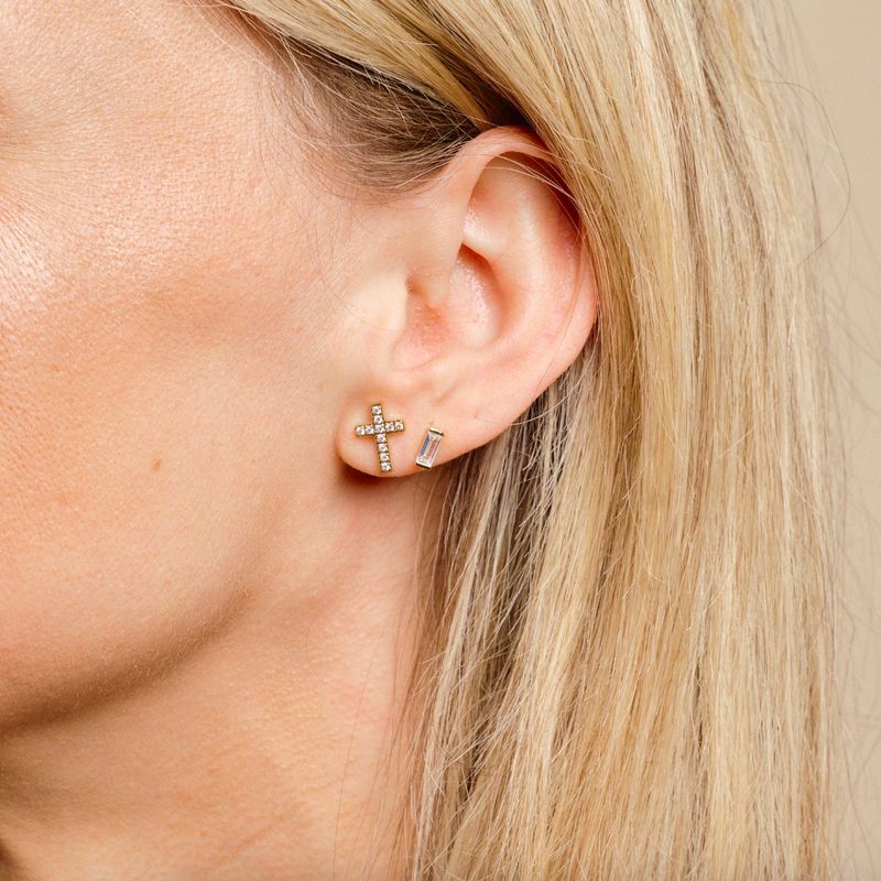 Crystal Cross Studs- Gold