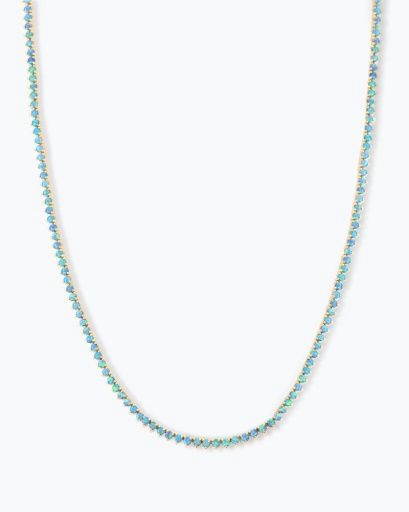 Not Your Basic Blue Opal Tennis Necklace 18' - Gold