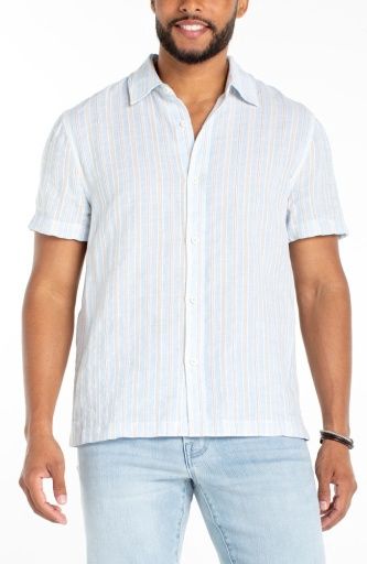 SS Button Up - Lt Blue Multi