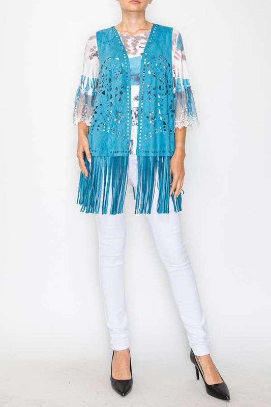 Laser Cut Fringe Faux Suede Vest