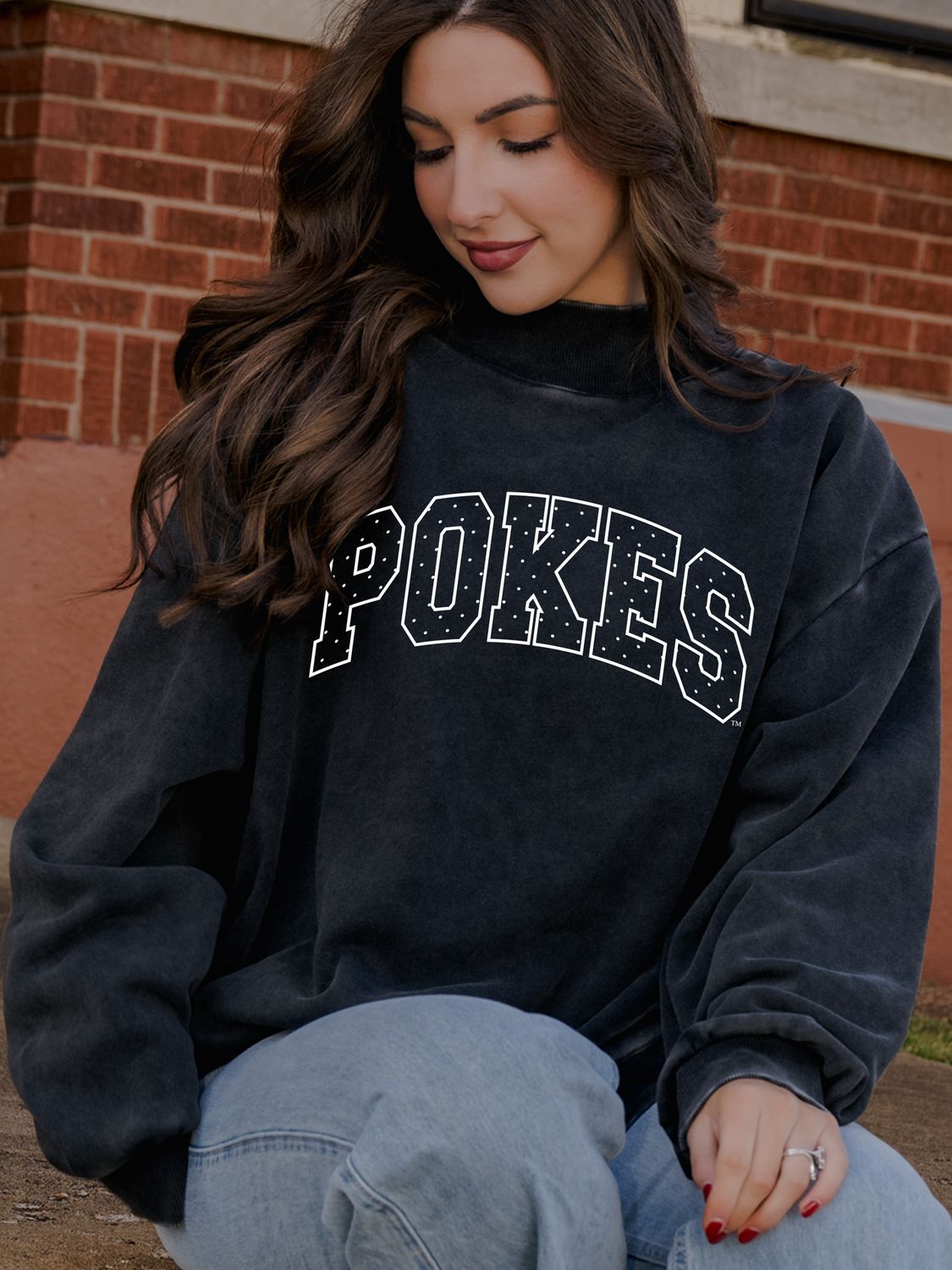 OSU Cowboys Polka Dot Puff Weekend Mock Neck Sweatshirt, Size: S/M