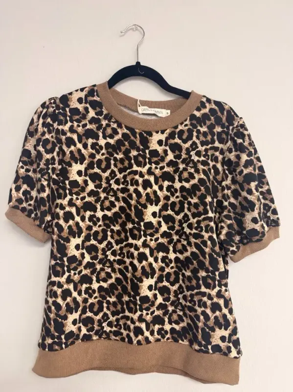 Leopard Print Top with Puff Sleeve