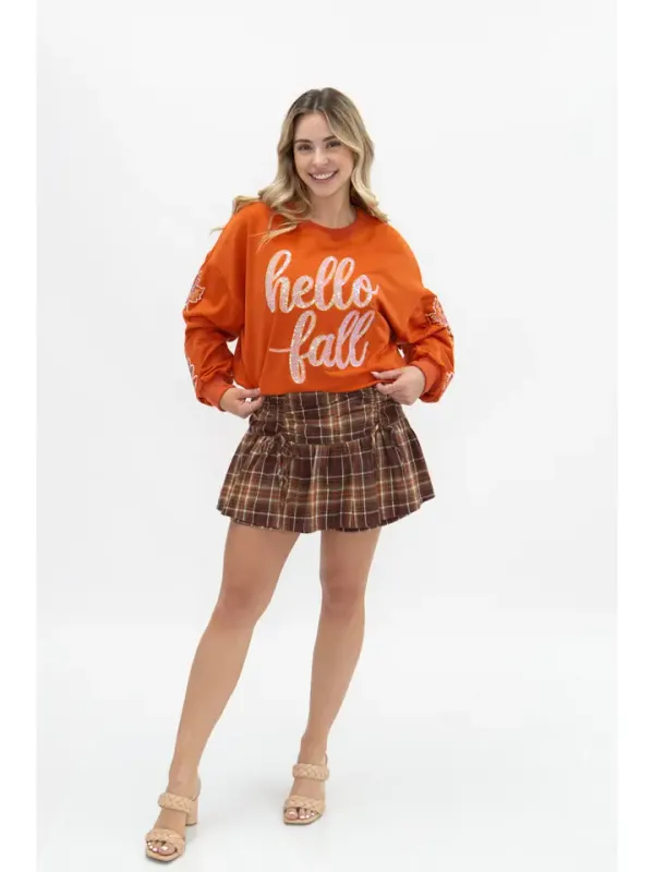 Sequin "Hello Fall" on Orange Top
