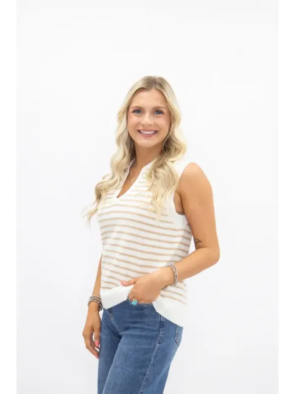 Cream and Beige Striped Vest