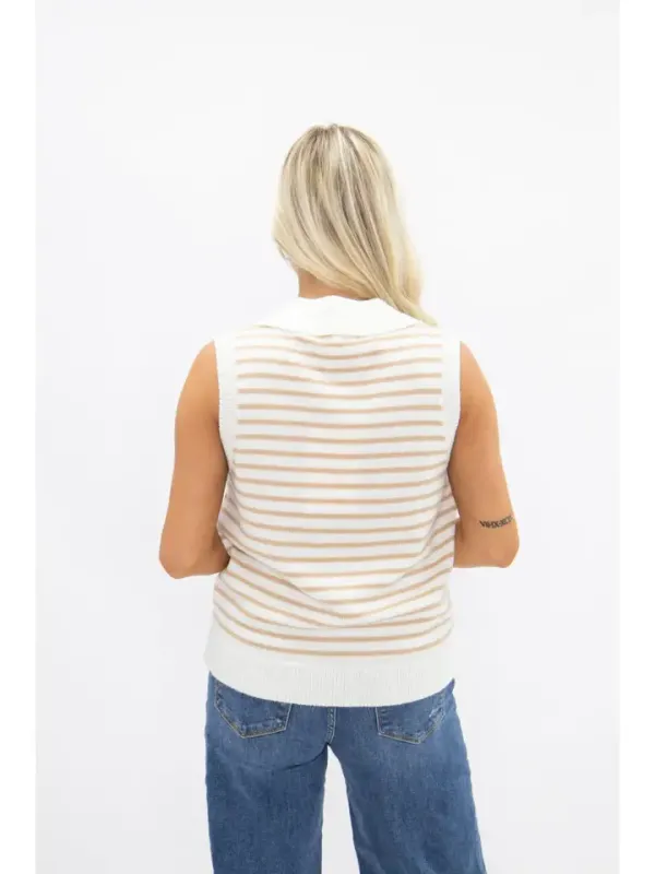 Cream and Beige Striped Vest