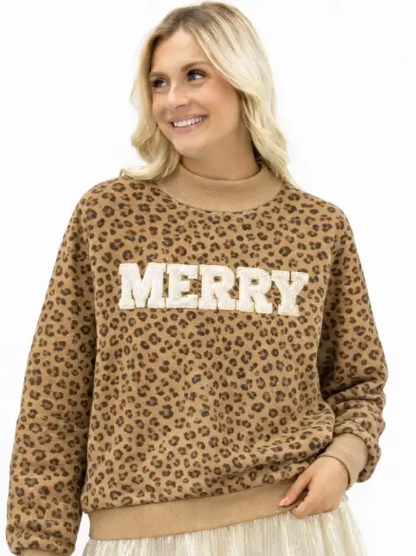"Merry"on Leopard Mock Neck Top