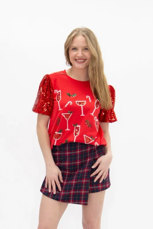 Christmas Cocktails on Princess Top,Red