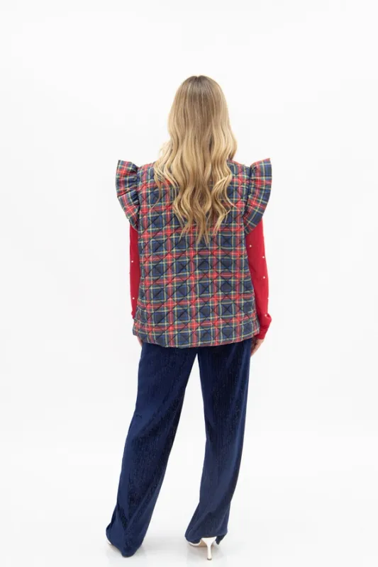 Navy and Red Plaid Puffer Vest