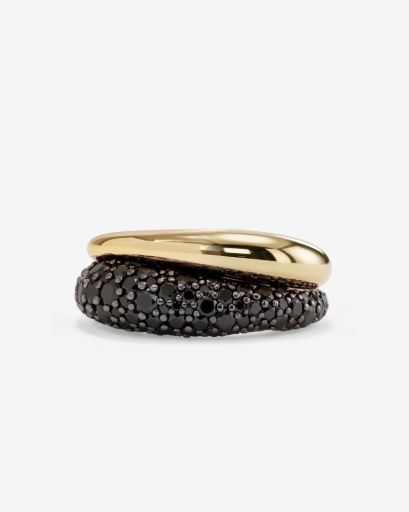 Norah Pavé Double Ring - Black, Size: 7