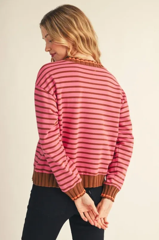 Light Weight Knit Sweater - Pink/Brown