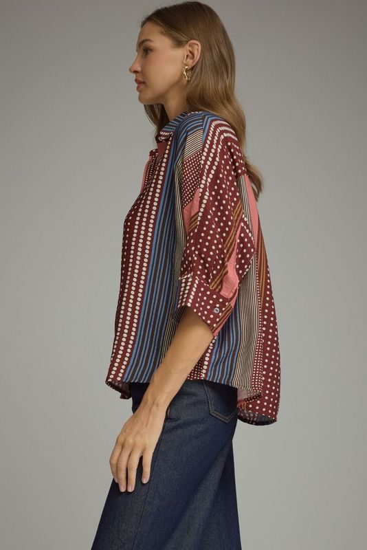 Mixed Stripe &amp; Polka Dot Top