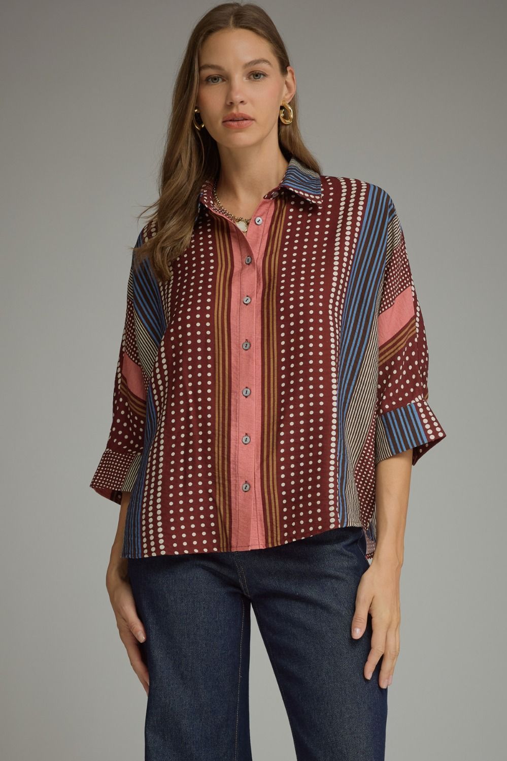 Mixed Stripe &amp; Polka Dot Top, Size: S