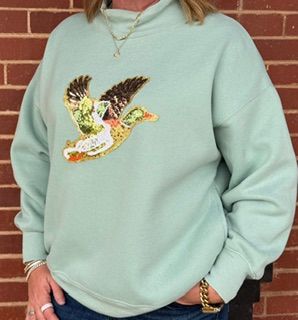 Sequin Mallard Mock Neck Sweatshirt, Size: S