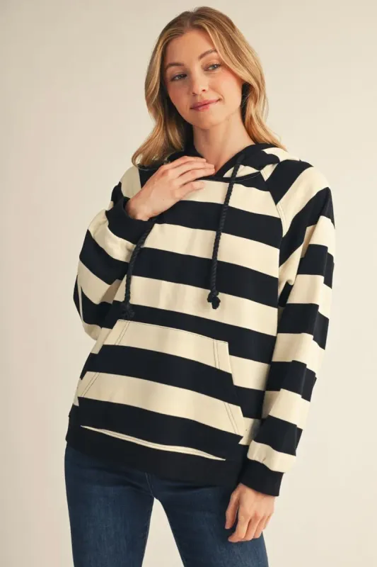 Black &amp; Cream Stripe Hoodie