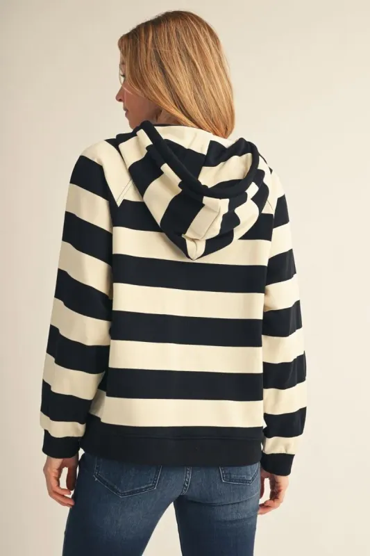 Black &amp; Cream Stripe Hoodie
