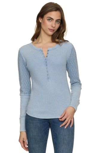 HATTIEVILLE MIXED MEDIA CABLE HENLEY, Colour: ice blue, Size: L