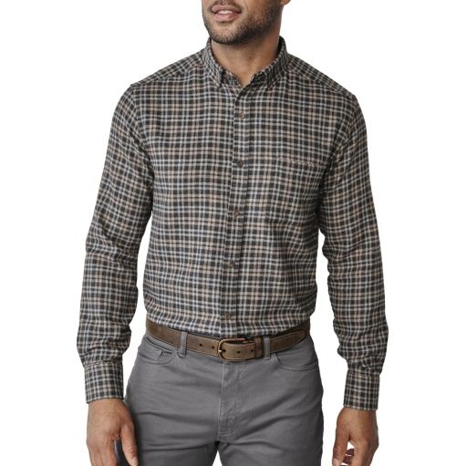 NEAL HEATHERED SHIRT, COLOR: CHARCOAL/TAN SPLIT PLAID, Size: XXXL