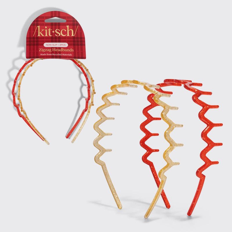 Zigzag Headbands 2pc Set - Gold &amp; Red
