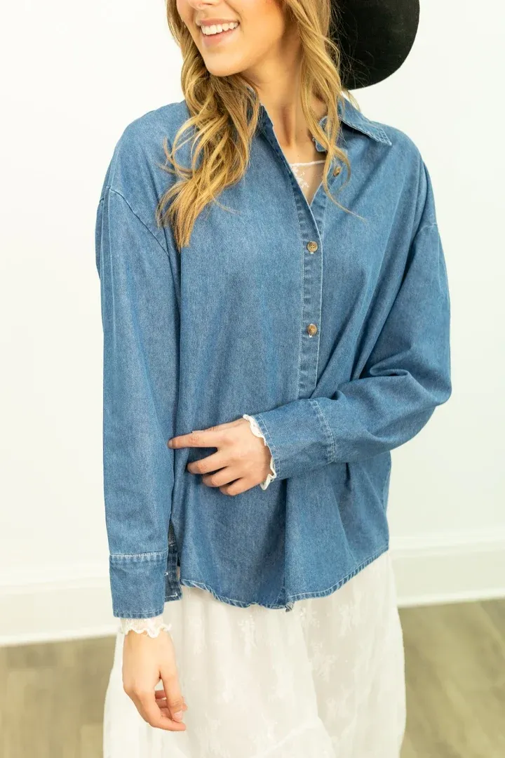 Kathryn Classic Button Up-Chambray, Size: S