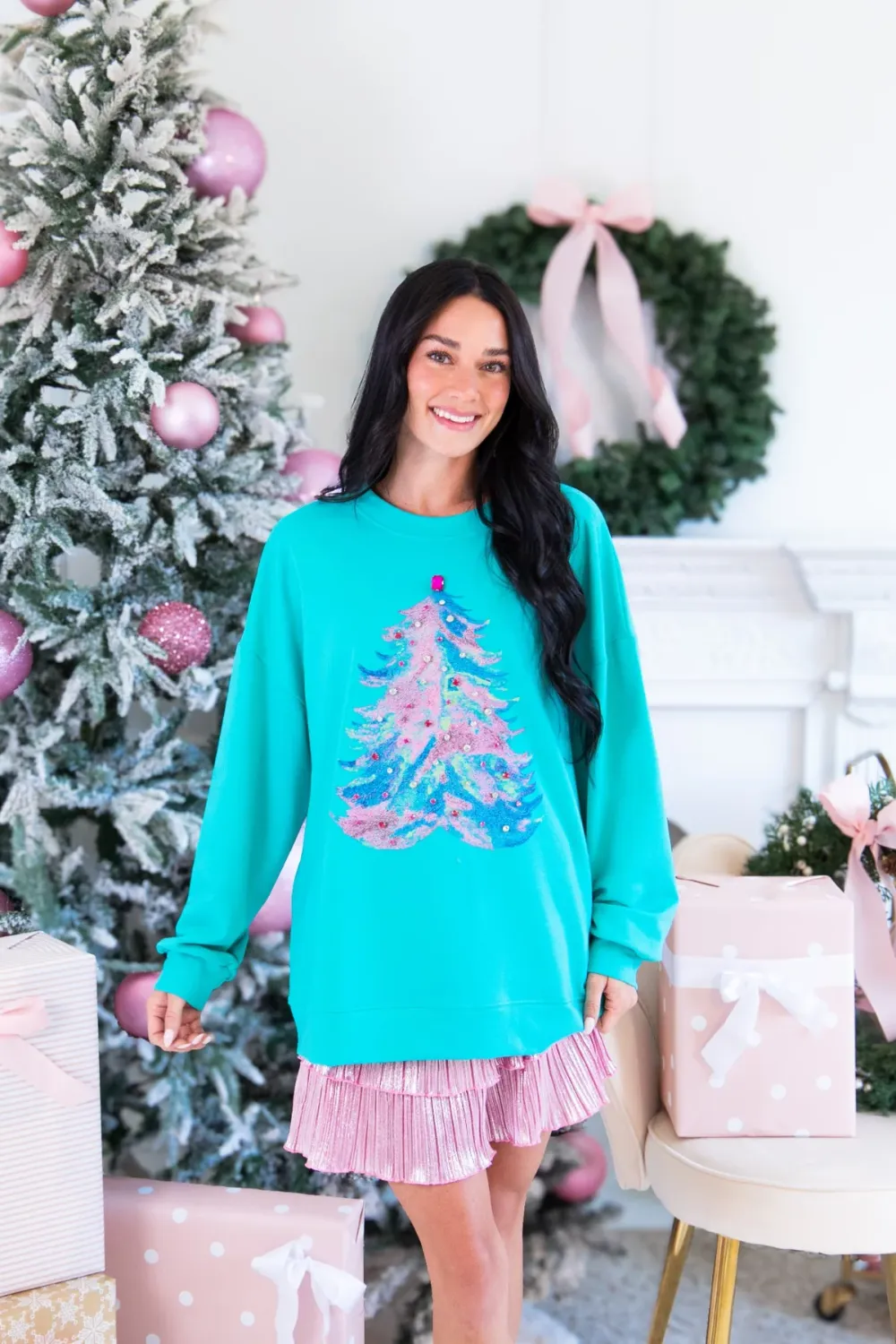 COLORFUL CHRISTMAS TREE W/JEWEL DETAIL ON TURQUOISE, Size: S